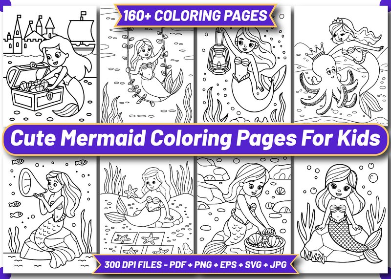 Cute Mermaid Coloring Pages for Kids (by ArT DeSiGn)