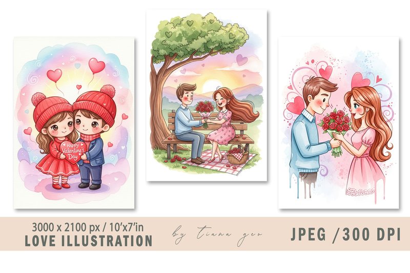 Cute Valentine's Day Illustrations (by Tiana Geo)