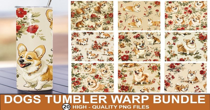 Dogs and Flowers Tumbler Warp Bundle (by crative8112)