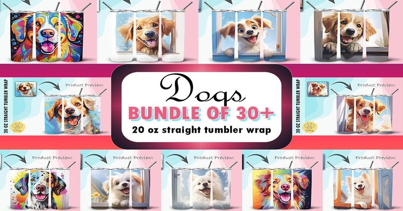 Dogs Cartoon Background Bundle (by BeeDrawings)
