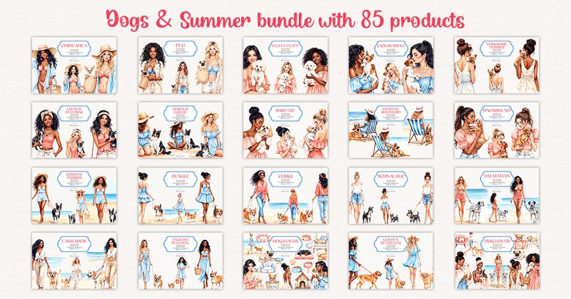 Dogs & Summer Girl Bundle (by Pixie Lines)