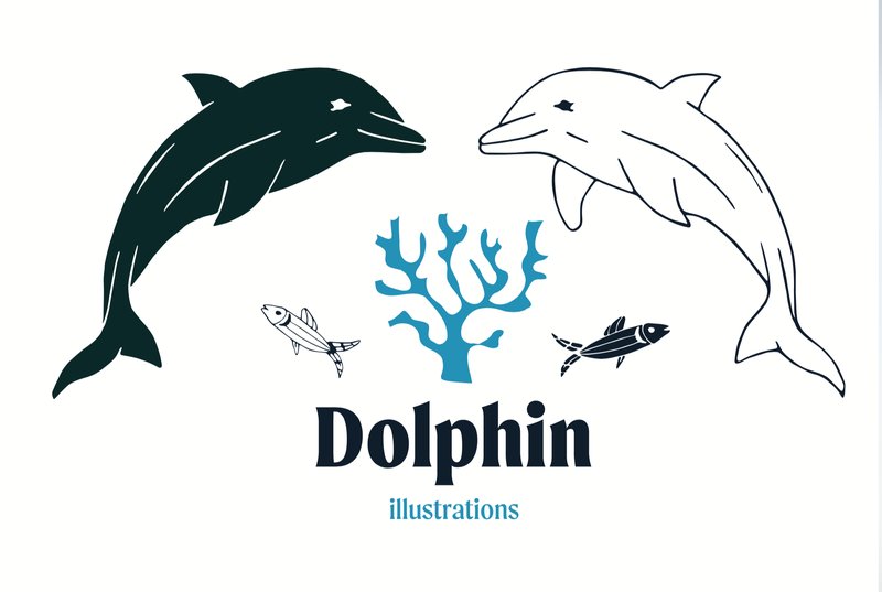 Dolphin and Fish Vector Illustrations (by Anna Karoline)