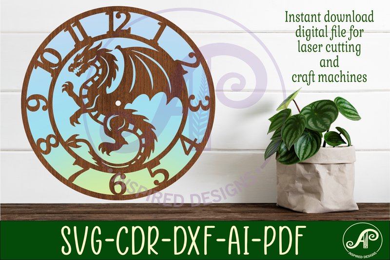 Dragon Wall Clock Laser Cut Files, SVG (by apinspireddesigns)