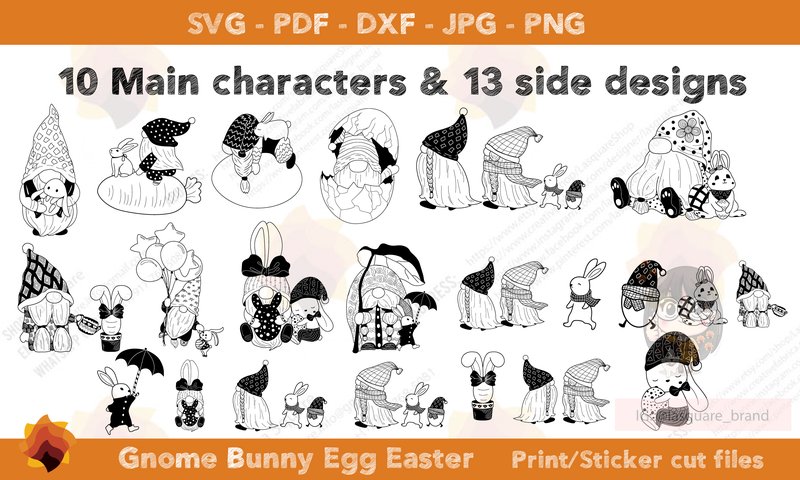 Easter, Gnome, Bunny, Egg Drawings Bundle (by LaSquare Paper Art)