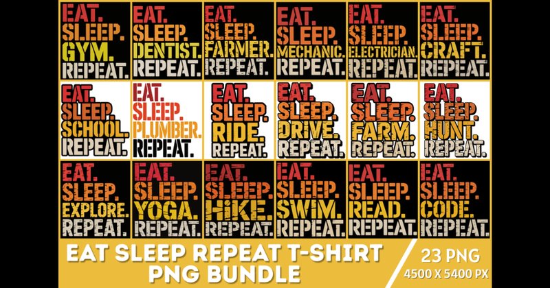 Eat Sleep Repeat T-Shirt PNG Bundle (by Pencil Studio)