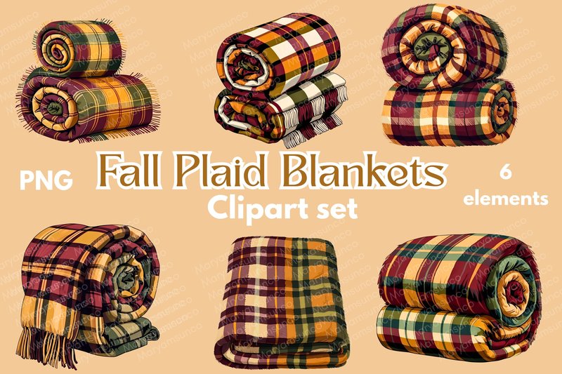 Fall Plaid Blankets Clip Art Set | PNG (by Maryamsunco)