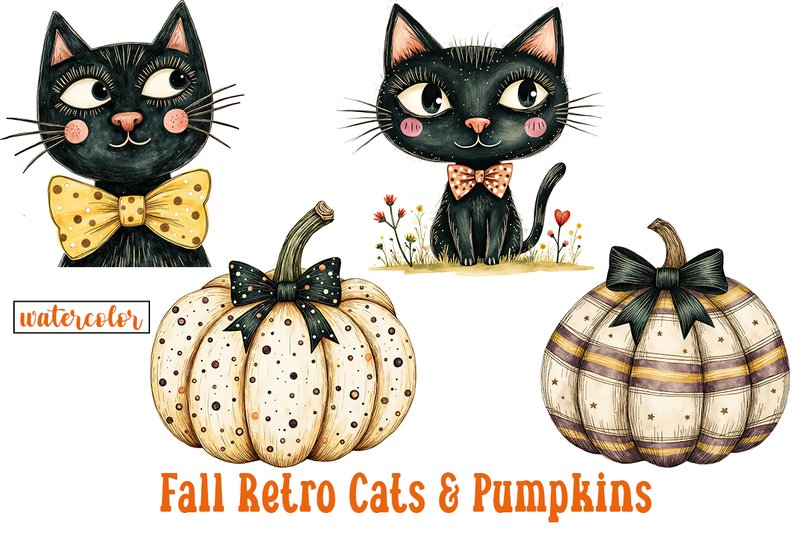 Fall Retro Cats & Pumpkins (by KB ClipArts)