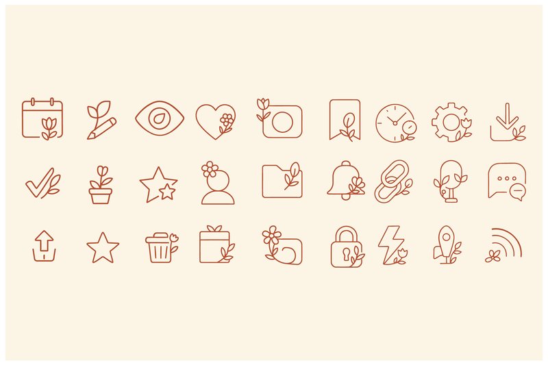 Floral UI Icon Set Elegant Line Art (by muhammadimu2322)