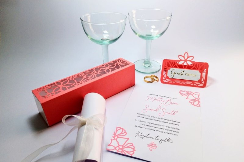 Floral Wedding Invitation Box and Table Place Card (by 3D SVG Crafts)