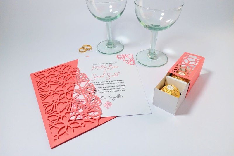 Floral Wedding Pocket Envelope Invitation and Candy Box (by 3D SVG Crafts)
