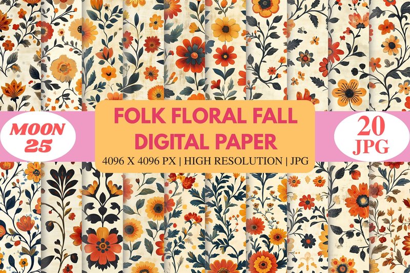 Folk Floral Fall Digital Paper (by Moon25)