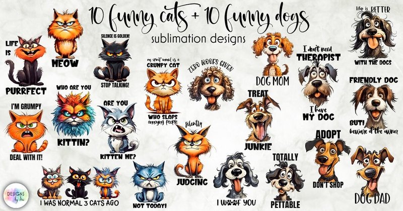 Funny Cats and Funny Dogs Prints Bundle (by Designs by Ira)