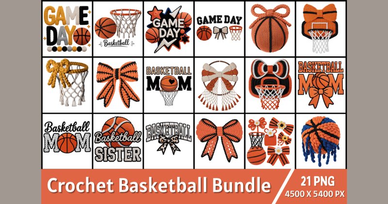 Game Day Basketball Crochet PNG Bundle (by TechPeak Crafts)