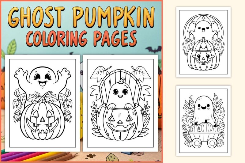 Ghost Pumpkin Coloring Pages for Kids (by TheStudyKits)