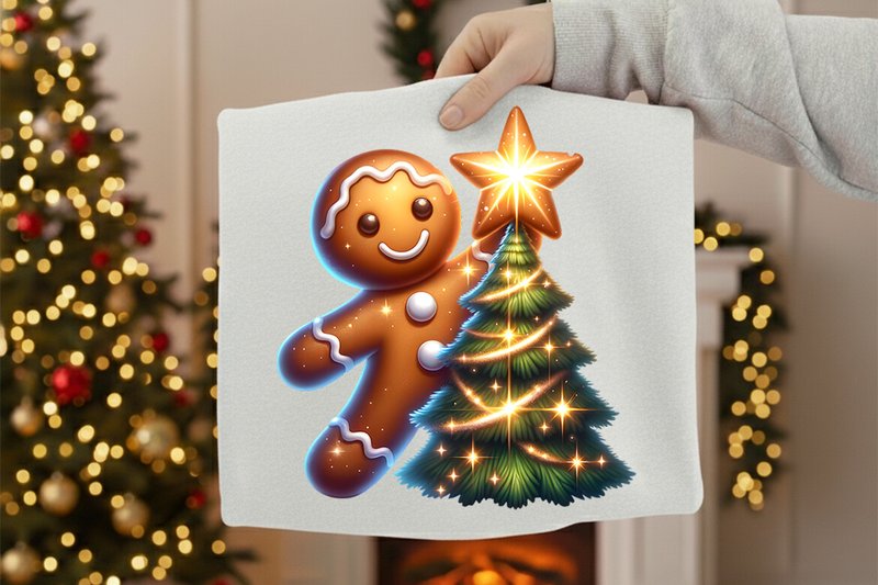 Gingerbread Man Christmas Tree Clipart (by QasimStudio)