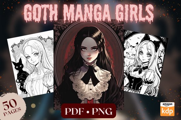 Goth Manga Girls, Coloring Pages (by Sahad Stavros Studio)