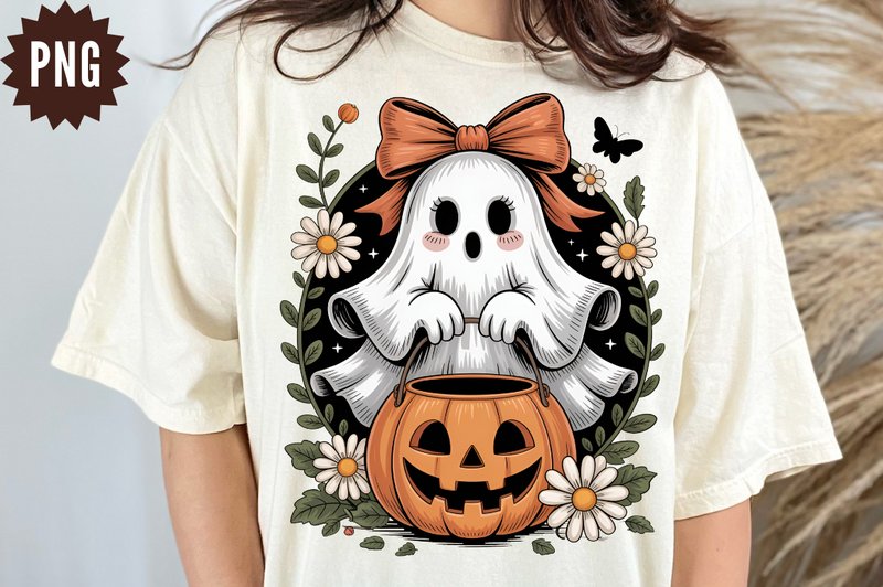 Halloween Floral Fall Ghost Bow PNG (by JR Design)