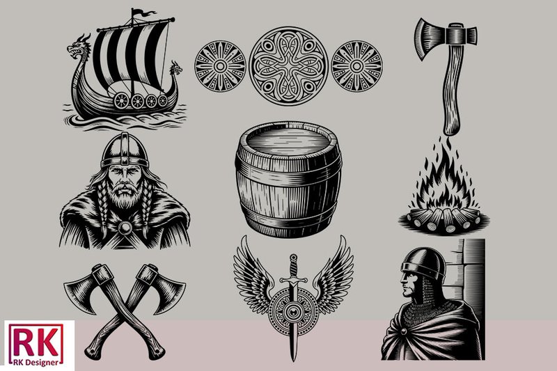 Hand Drawn Viking Runes & Symbols SVG Bu (by Rk Designer)