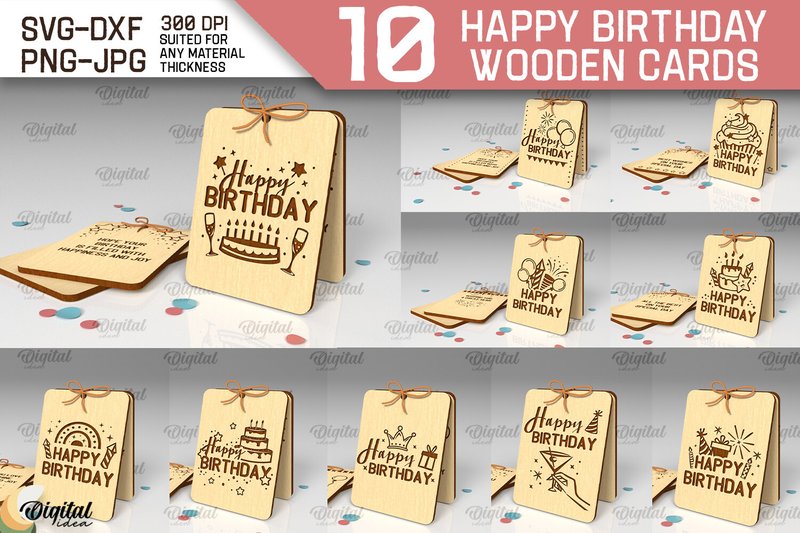 Happy Birthday Wooden Cards Laser Bundle (by Digital Idea)