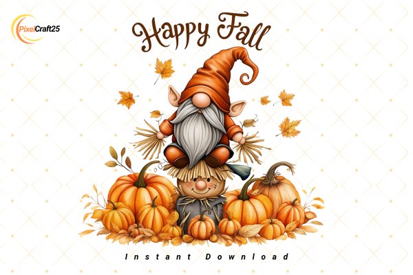 Happy Fall Festive Gnome Scarecrow PNG (by PixelCraft25)