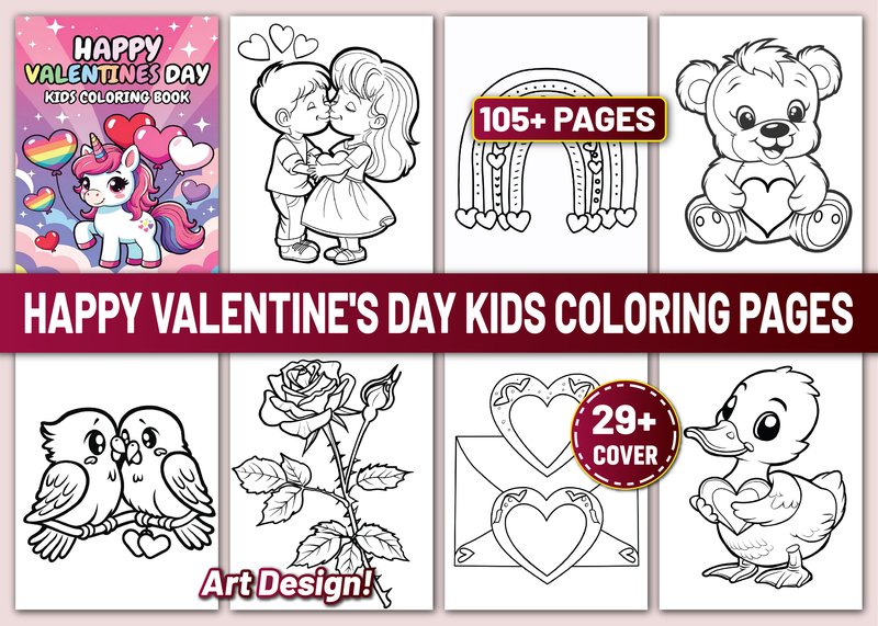 HAPPY VALENTINES DAY KIDS COLORING PAGES (by ArT DeSiGn)