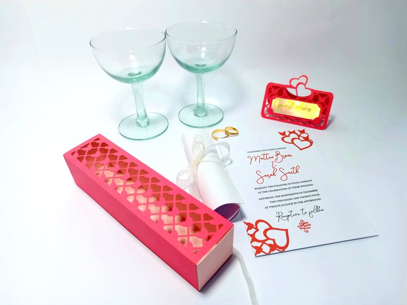 Heart Lace Wedding Invitation Box + Table Place Card Set (by 3D SVG Crafts)