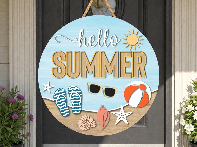 Hello Summer Beach Sign SVG (by RevolutionCraft)