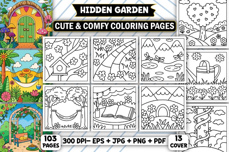 Hidden Garden Cute & Comfy Coloring Book (by HappyColor Design)