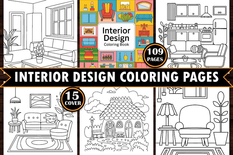 Home Interior Design Coloring Pages (by PixelQuill)