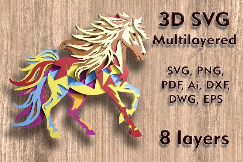 Horse 3D SVG Multilayer Laser Cut Files (by LeVanilleShop)