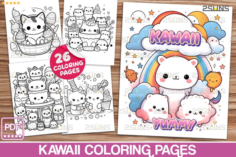 Kawaii Coloring Pages, Printable Adult (by 2SUNS)