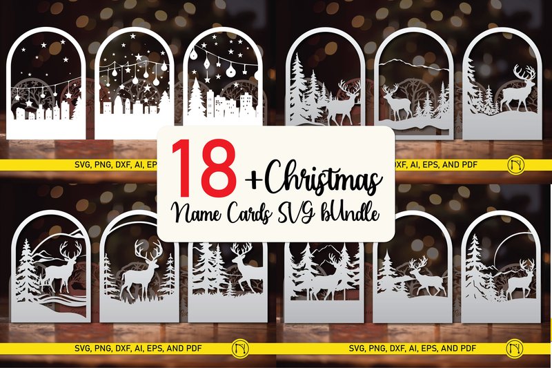 Laser Cut Christmas Name Cards SVG Bundl (by NGISED)