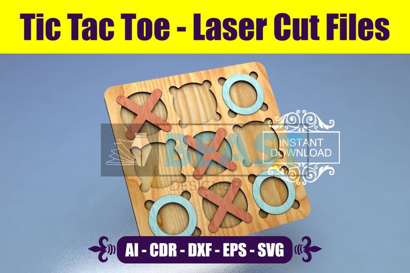 Laser Cut Files DXF SVG Tic Tac Toe Game (by Beast Designer)