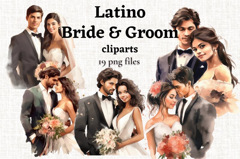 Latino Bride & Groom Wedding Graphics (by MashMashStickers)