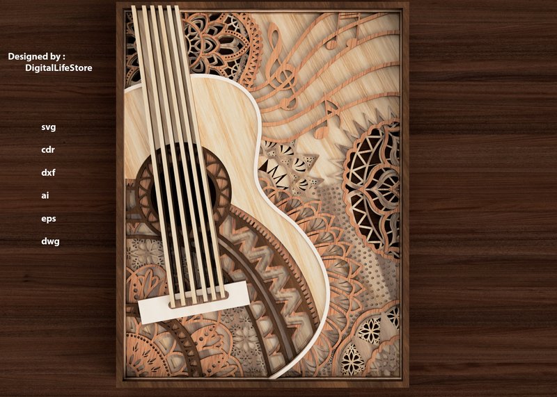 Layered Guitar Mandala Laser Cut Files (by DigitalLifeStore)