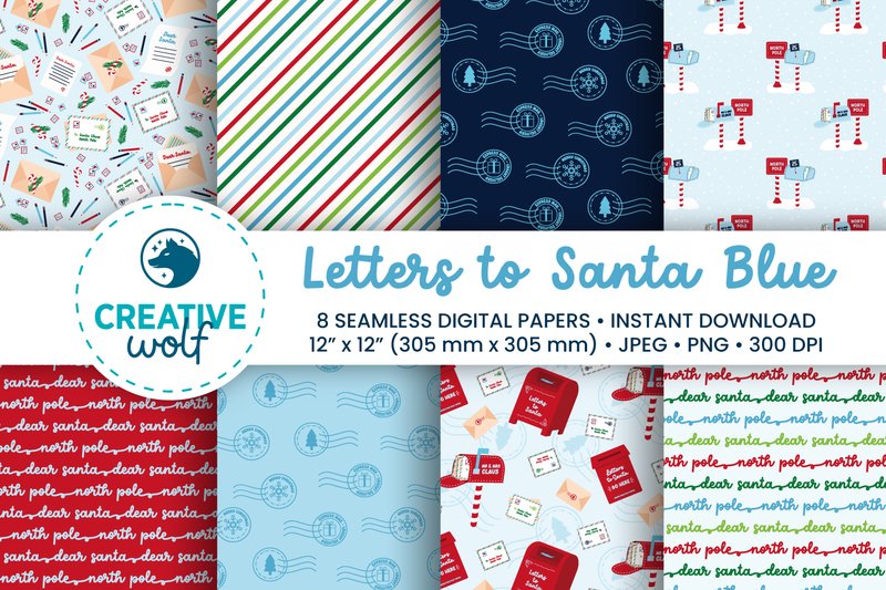 Letters to Santa Blue Christmas Patterns (by Creative Wolf Design)