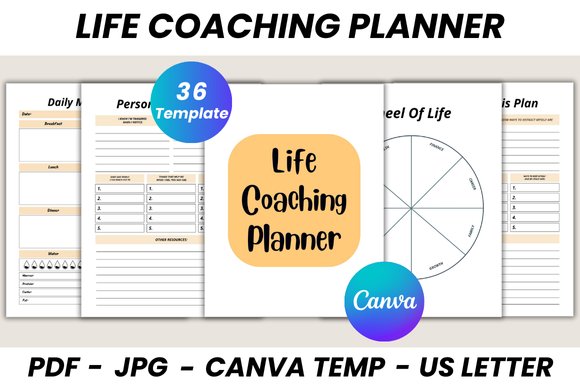 Life Coaching Planner Canva Template (by DIGITAL PRINT BOX)