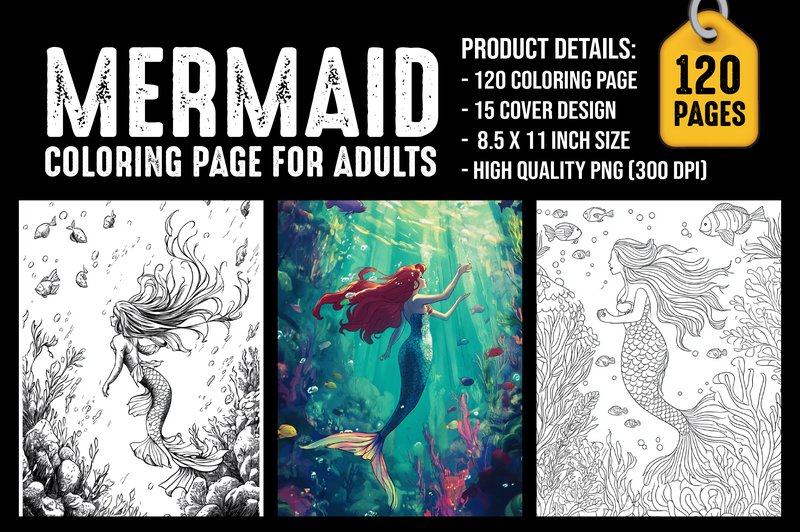 Mermaid Coloring Pages for Adults (by Craftking)