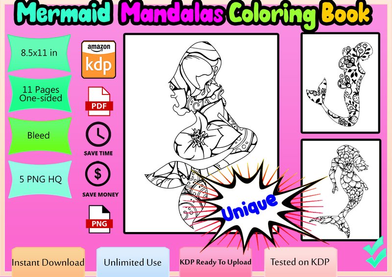 Mermaid Mandala Coloring Books (by Funnyarti)