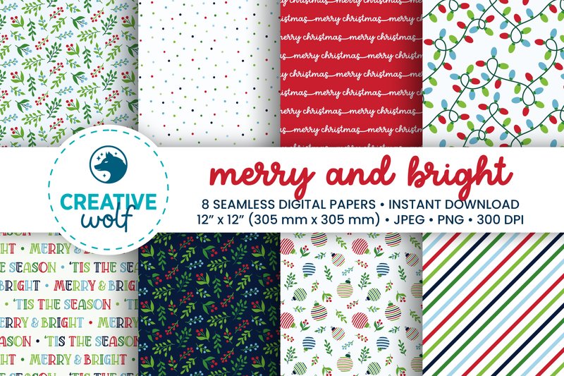 Merry and Bright Christmas Patterns (by Creative Wolf Design)