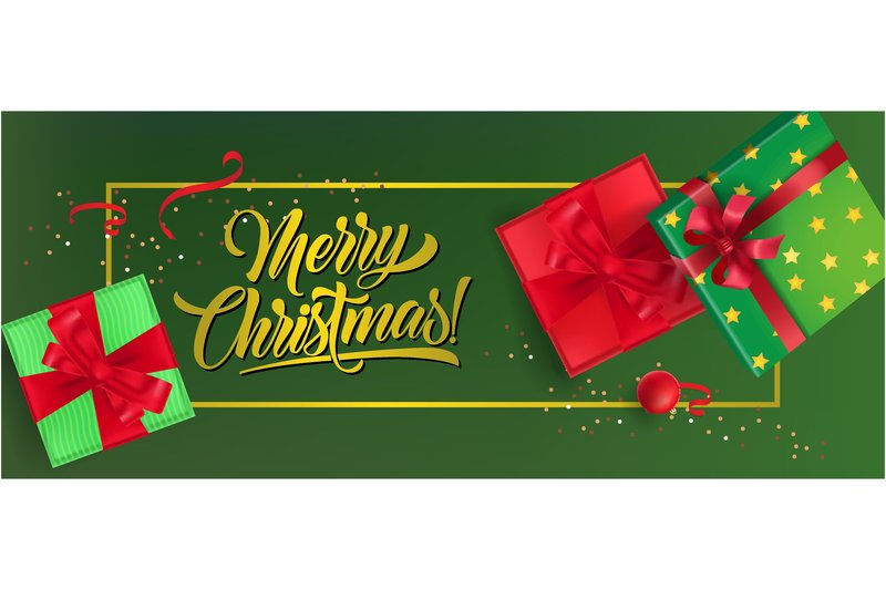 Merry Christmas Banner Design. Gift Boxe (by pch.vector)