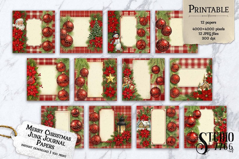 Merry Christmas Junk Journal Papers (by Studio 7766)