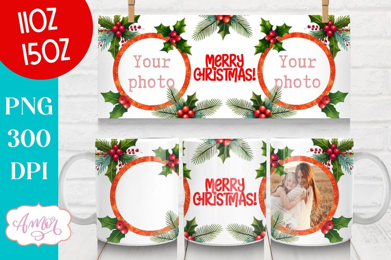 Merry Christmas Photo Mug Wrap PNG (by Amorclipart)