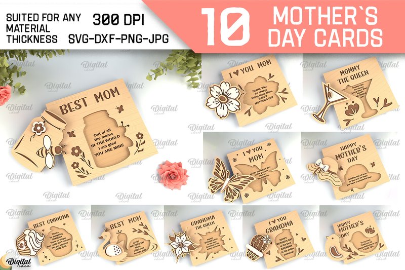 Mothers Day Cards Laser Cut Bundle (by Digital Idea)