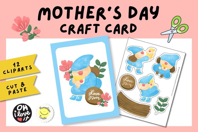 Mother's Day Craft Card + Cute Clipart (by Bonalisa Smile)