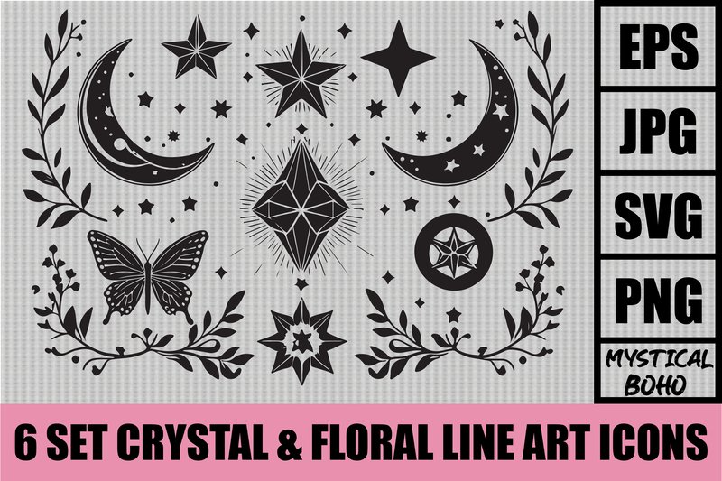 Mystical Crystal & Floral Icon Bundle (by Amazin_art)