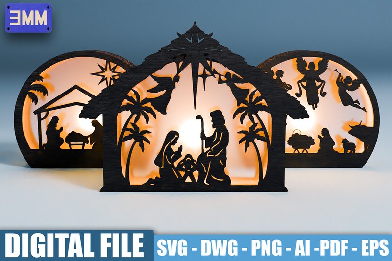Nativity Lantern SVG Laser Cut Files (by CutNestStudio)