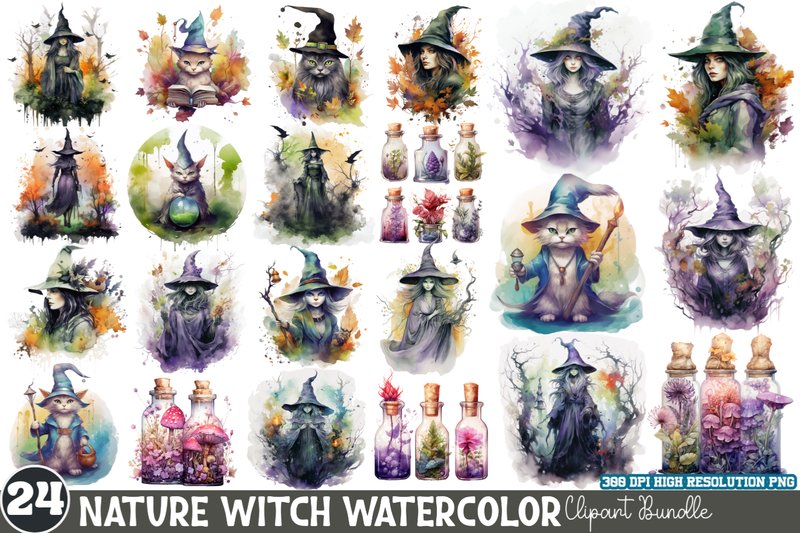 Nature Witch Clipart Sublimation Bundle (by Styled Mockup Studio)