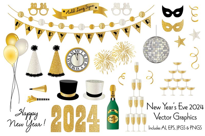 New Year's Eve 2024 Vector Illustrations (by Melissa Held Designs)