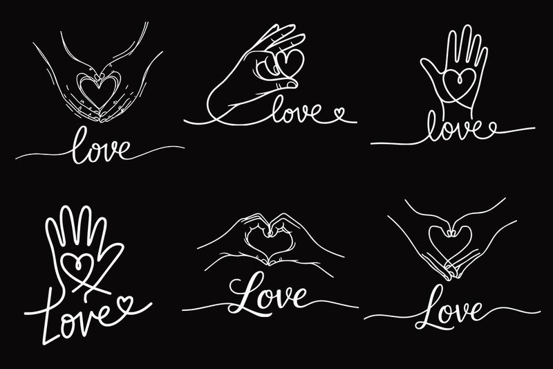 One Line Love Hand Drawings – Minimalist (by SVG Zone)
